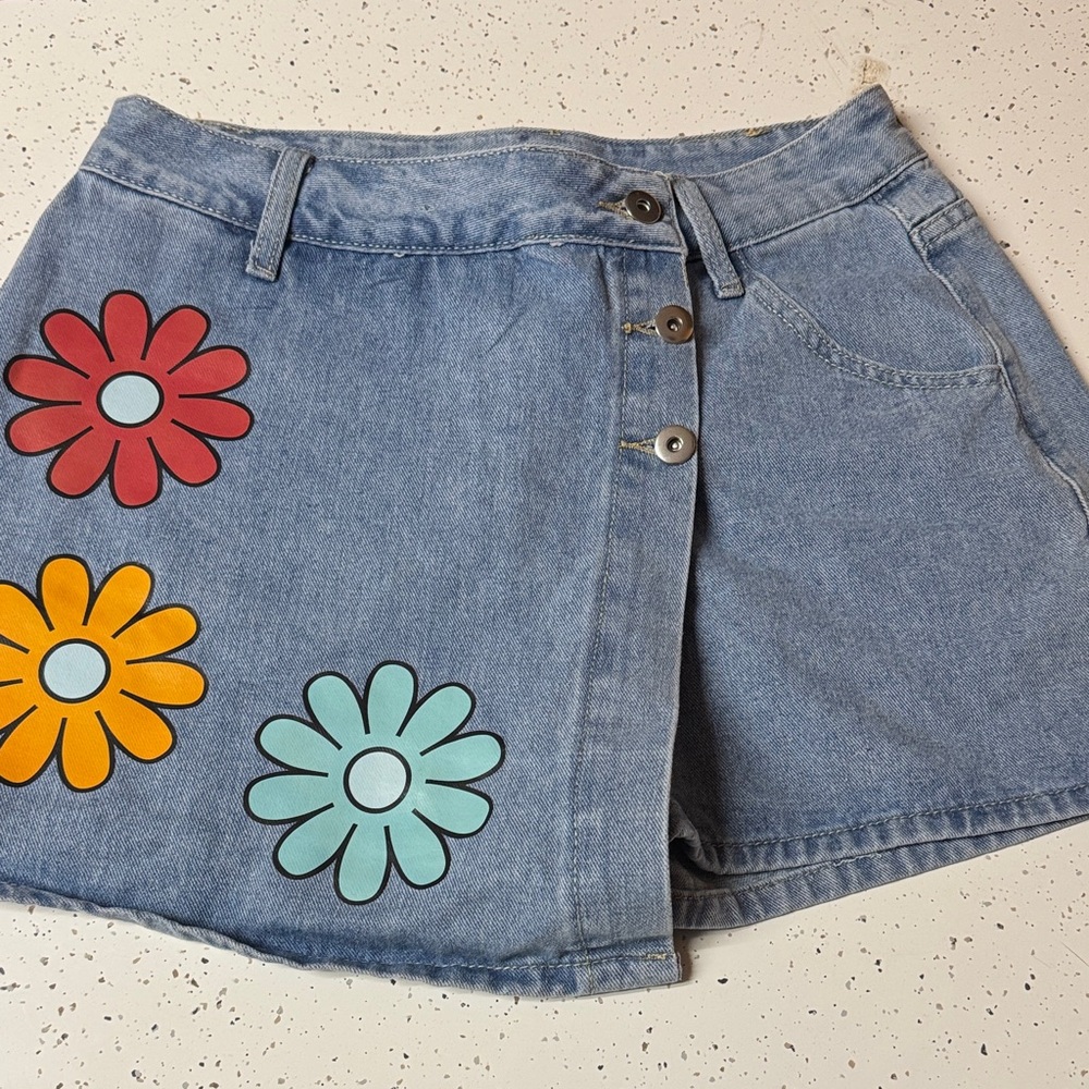 Blue Denim Skort with Button Accent